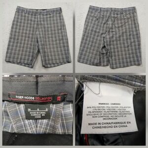 Tiger Woods Collection Golf Shorts Men 36 Gray Plaid Stretch Flat Front